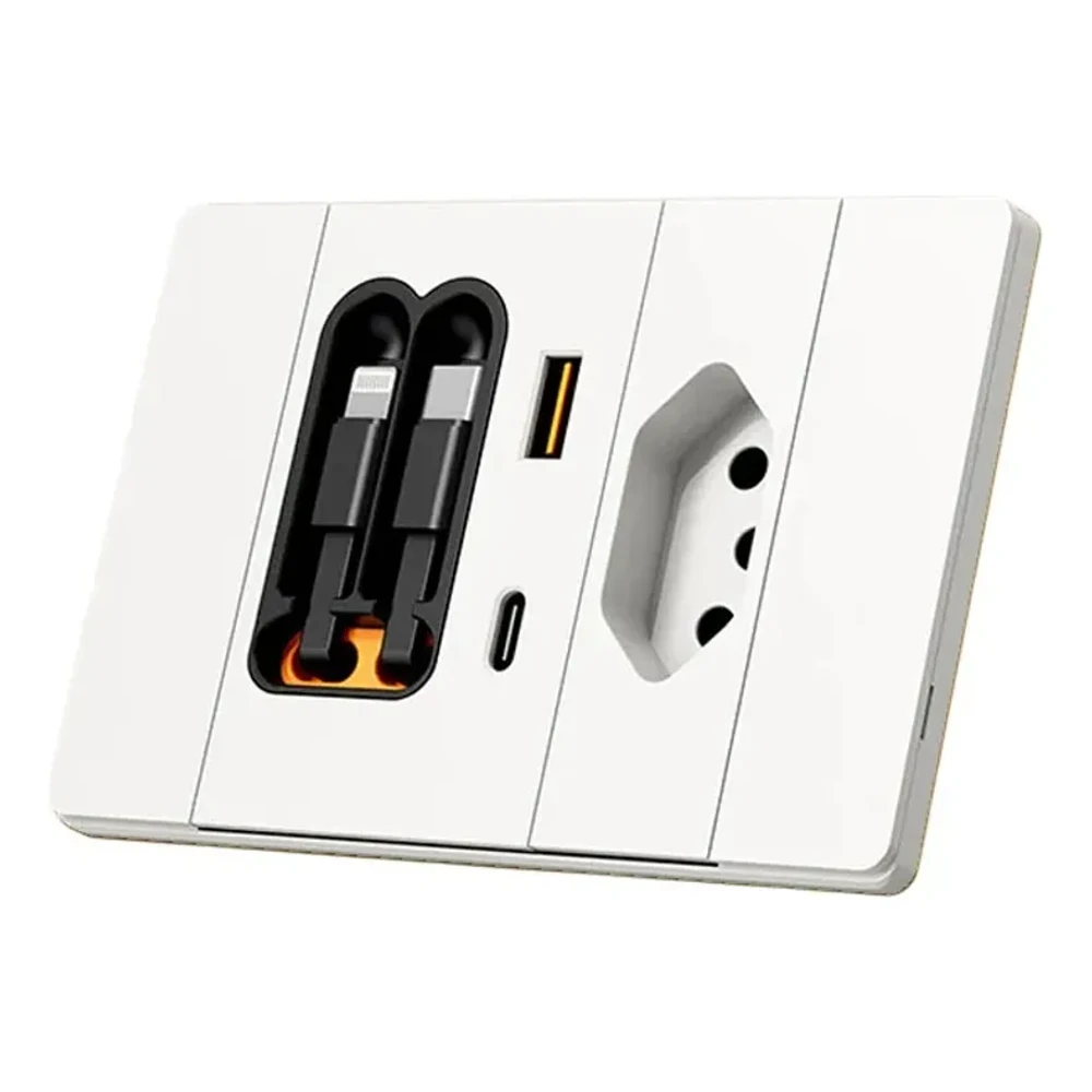 Tomada Inteligente Plugmax — tomada, USB, USB-C e 2 cabos retráteis — imagem 4 da galeria